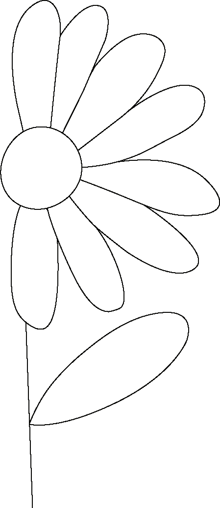 Fleur dessinée avec pétales et feuilles uniquement à droite, absence totale d’éléments sur la gauche, créant une asymétrie flagrante autour de la tige.